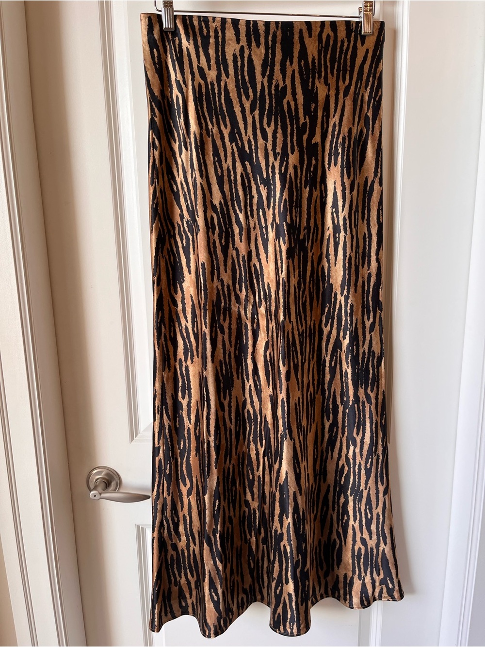 Brown and Black Animal Print Satin Maxi Skirt